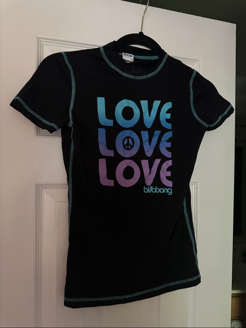 Billabong Black 'LOVE' Graphic Tee with Blue-Purple Ombre Print